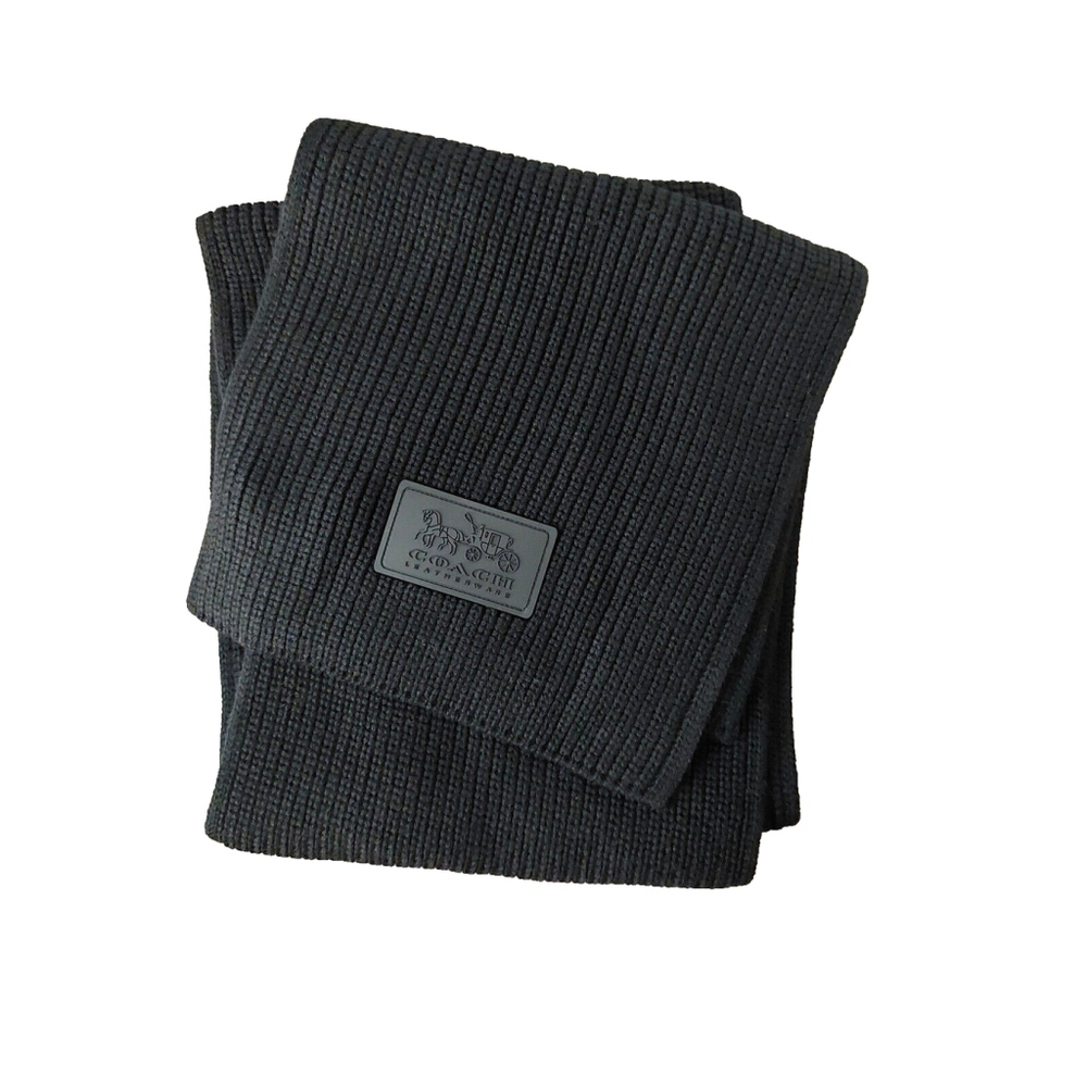 Coach Chunky Patch Long Wool Knit Scarf Black Fall Winter NWT - Picture 2 of 6